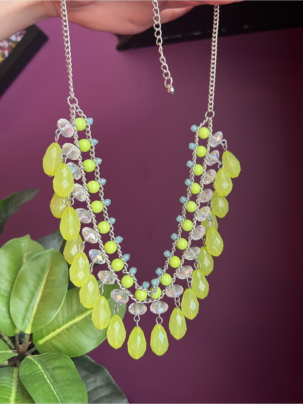 Y2K Neon Lime Multi-Strand Statement Necklace